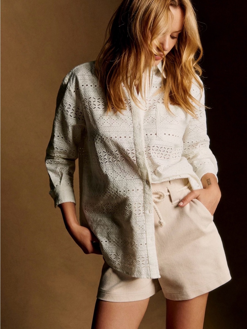 Sezane Max Shirt Embroidered Stripes Ecru - Size 0